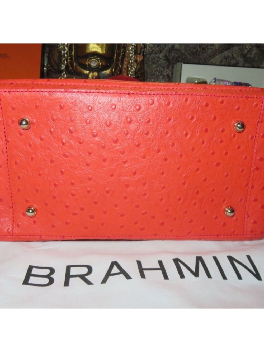 Brahmin Carla Flame Jamison Orange Ostrich Embossed Leather Crossbody Tote NWT - Picture 5 of 13